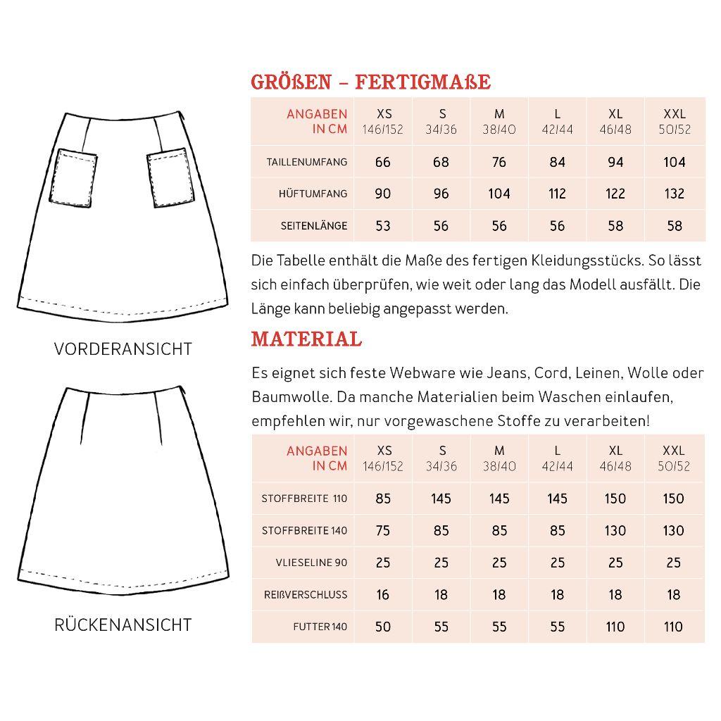Papierschnittmuster schlichter Rock Frau Ina XS-XXL